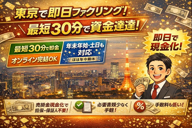 東京で即日ファクタリング！最短30分で資金調達！審査も書類も楽ちん
